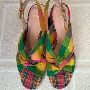J. Crew plaid madras Penny twist sandals